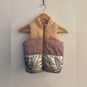 Gymboree Girls Peach, Mauve & Silver Colorblock Puffer Vest, Size M kids (7/8)